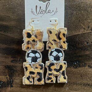 Viola - MOM Soccer Beaded Earrings w/Leopard Print